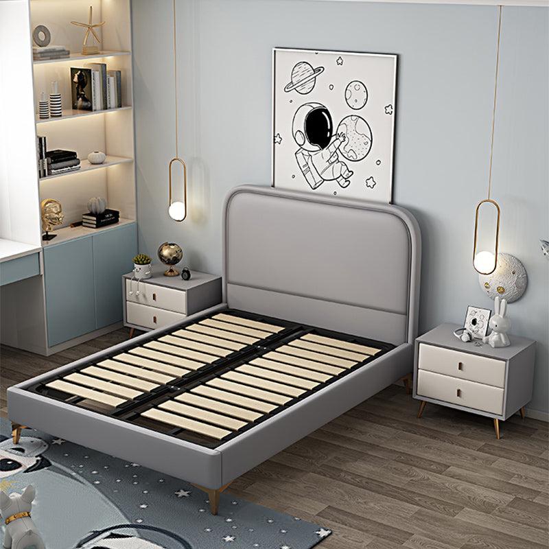 Modern Wooden Grey Standard Bed with Rectangular Headboard and Legs