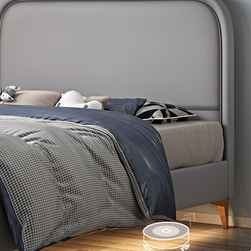 Modern Wooden Grey Standard Bed with Rectangular Headboard and Legs