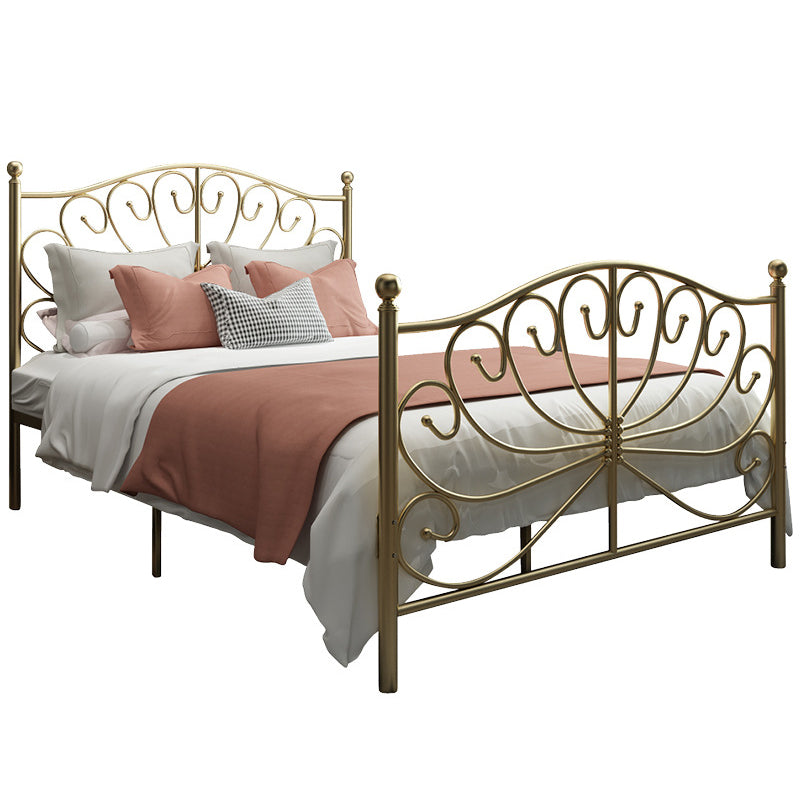 Four Poster Bed Glam Metal Bed, Camelback Open-Frame with Metal Legs