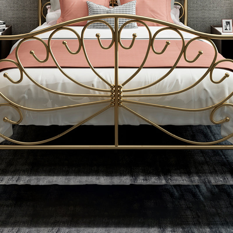 Four Poster Bed Glam Metal Bed, Camelback Open-Frame with Metal Legs
