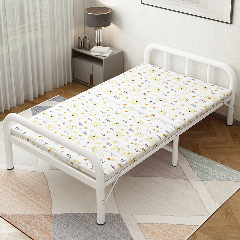 White Steel Folding Bed Contemporary Open-Frame Bed Set - 23.6" H