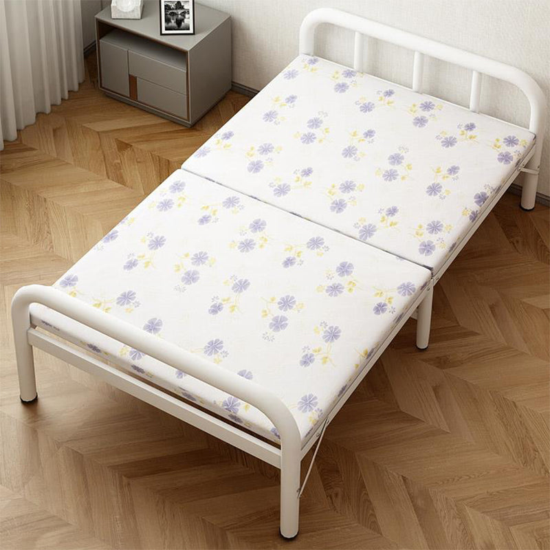 White Steel Folding Bed Contemporary Open-Frame Bed Set - 23.6" H