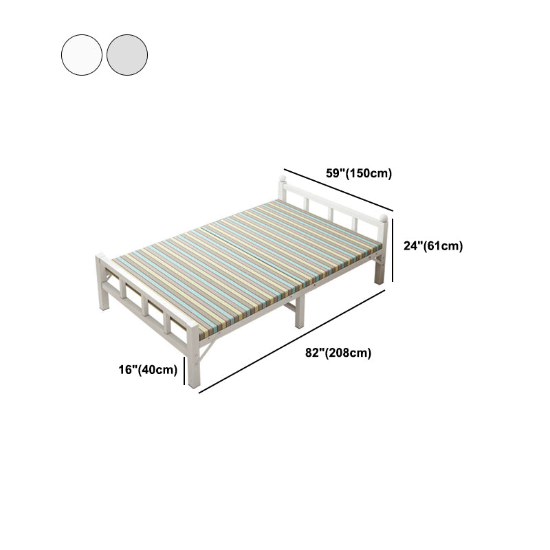 White Steel Folding Bed Contemporary Open-Frame Bed Set - 23.6" H