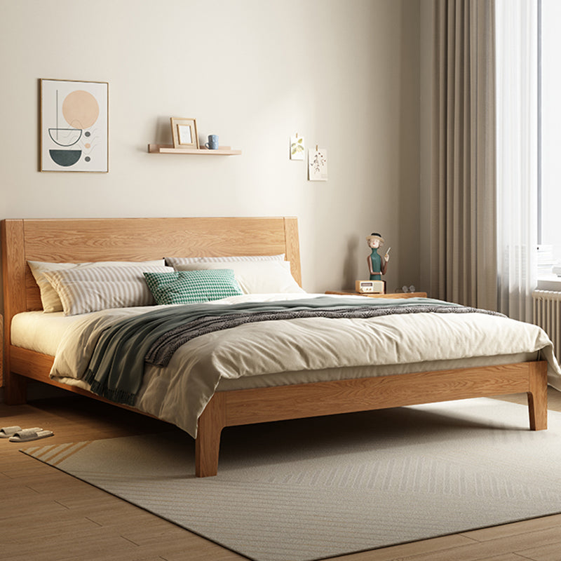 Natural Oak Wood Platform Bed,Cal King Platform Bed Frame with Bedside