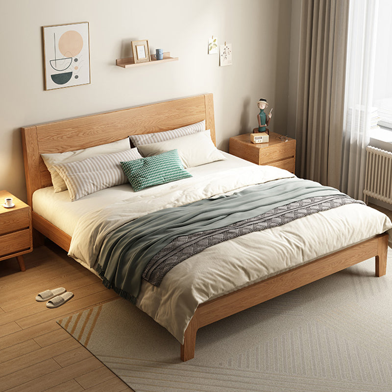 Natural Oak Wood Platform Bed,Cal King Platform Bed Frame with Bedside