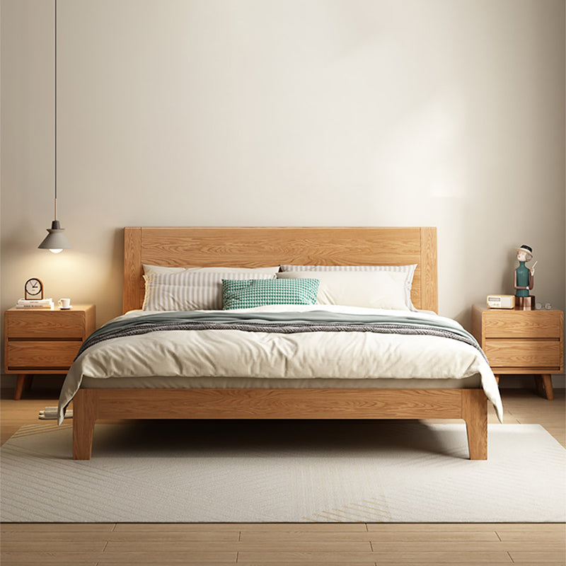 Natural Oak Wood Platform Bed,Cal King Platform Bed Frame with Bedside