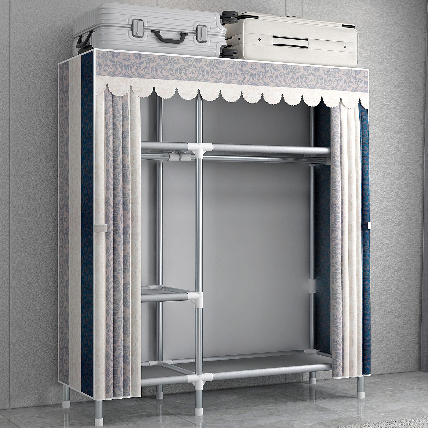 Modern Style Wardrobe Armoire Silver Metal Frame Wardrobe Cabinet