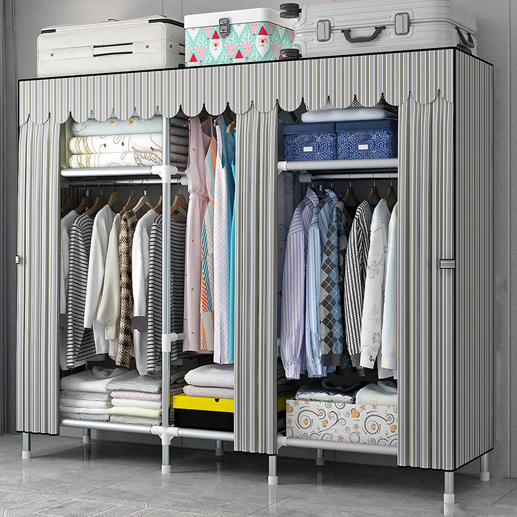 Modern Style Wardrobe Armoire Silver Metal Frame Wardrobe Cabinet