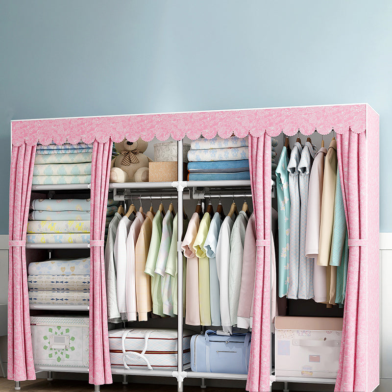 Modern Style Wardrobe Armoire Silver Metal Frame Wardrobe Cabinet