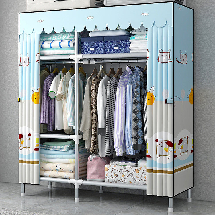 Modern Style Wardrobe Armoire Silver Metal Frame Wardrobe Cabinet