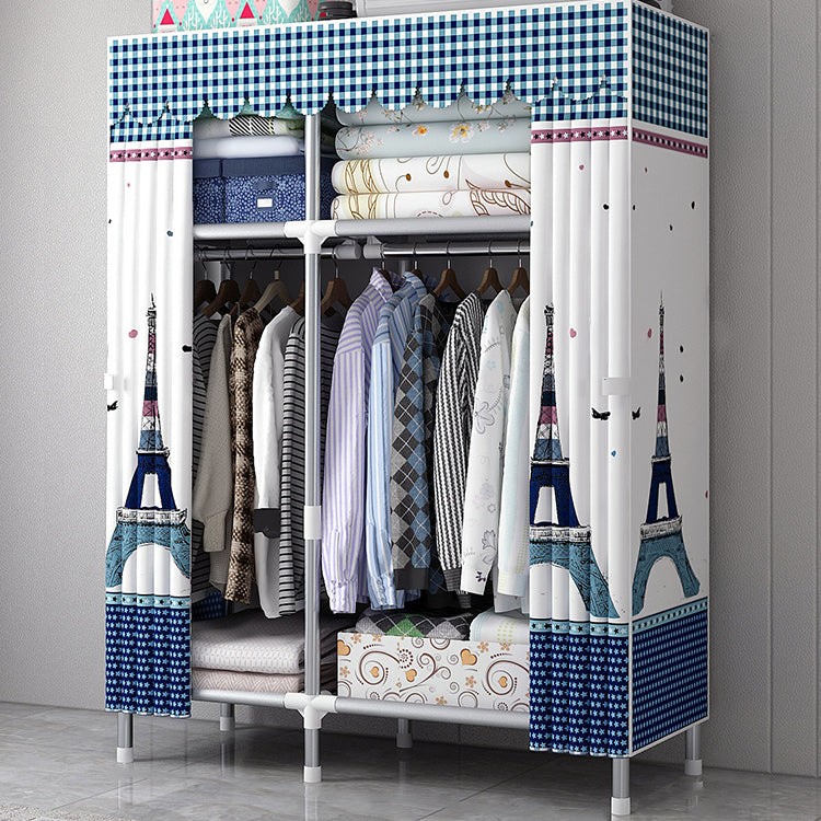 Modern Style Wardrobe Armoire Silver Metal Frame Wardrobe Cabinet