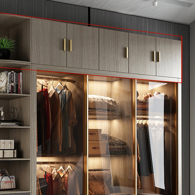 Brown Glass Door Storage Cabinet Contemporary Sliding Door Wardrobe for Home