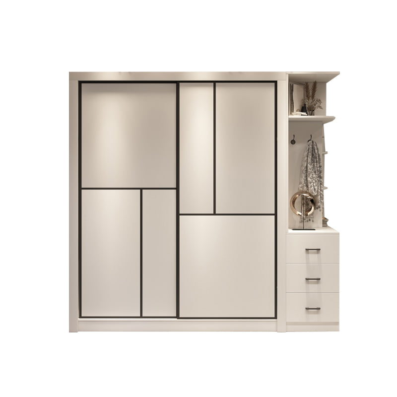 Sliding White Wardrobe Armoire Engineered Wood Wardrobe Cabinet