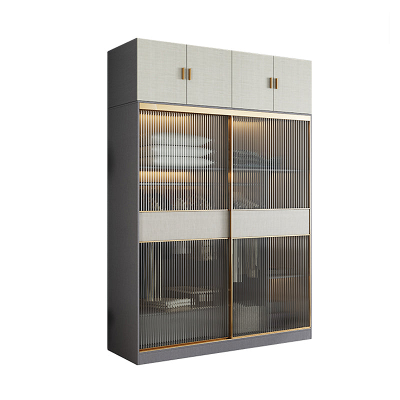 Modern Sliding Door Wardrobe for Home Grey Cabinet with Clear Glass Door