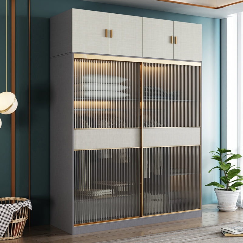 Modern Sliding Door Wardrobe for Home Grey Cabinet with Clear Glass Door