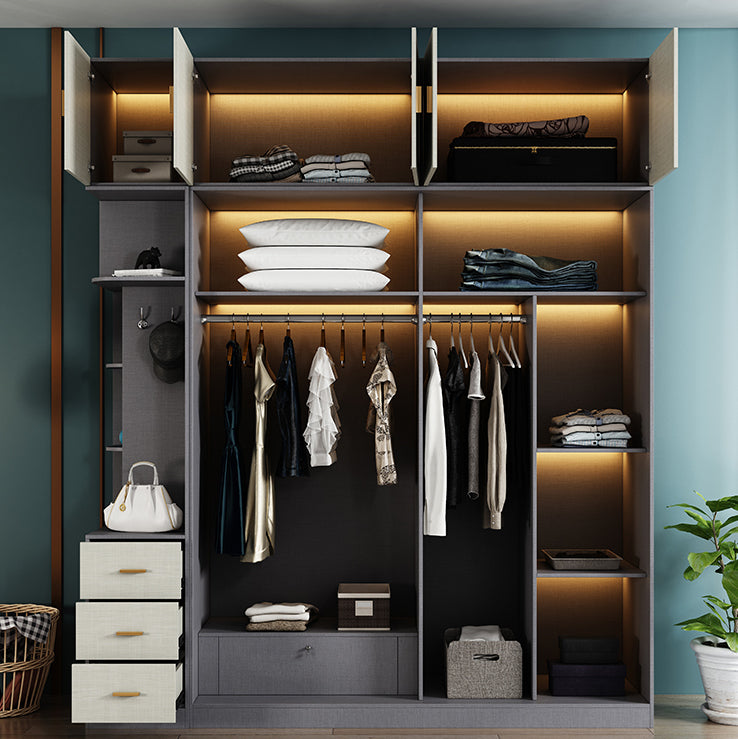 Modern Sliding Door Wardrobe for Home Grey Cabinet with Clear Glass Door