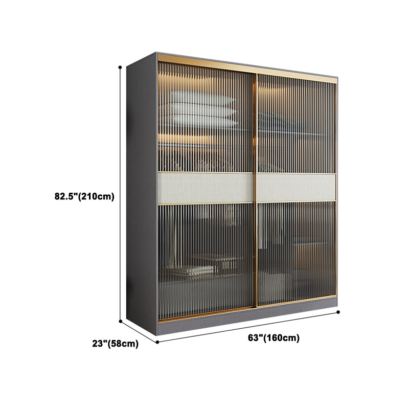 Modern Sliding Door Wardrobe for Home Grey Cabinet with Clear Glass Door