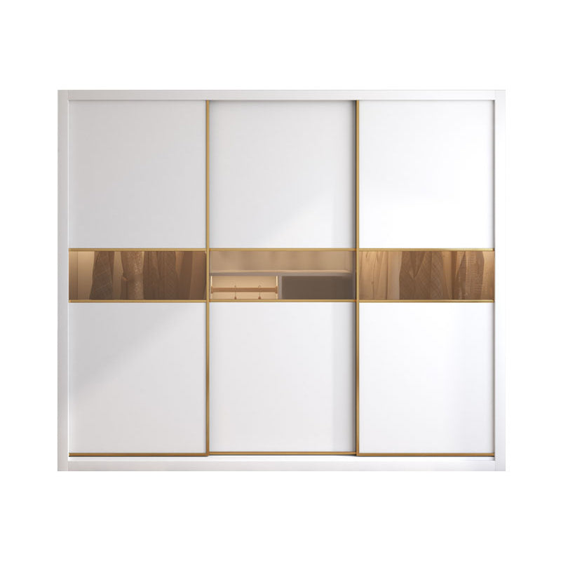 White Sliding Wardrobe Cabinet Engineered Wood Wardrobe Armoire