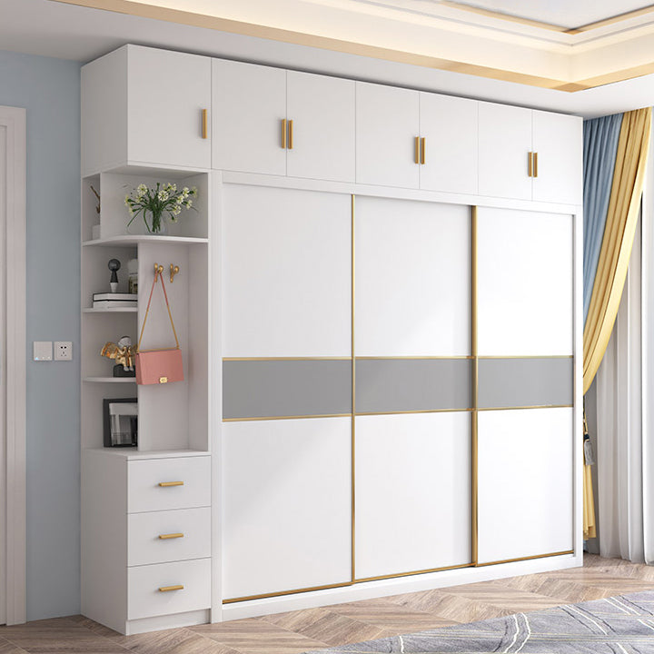White Sliding Wardrobe Cabinet Engineered Wood Wardrobe Armoire