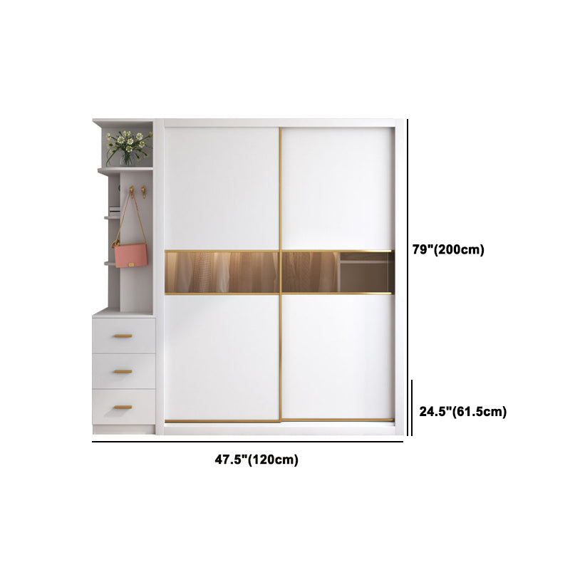 White Sliding Wardrobe Cabinet Engineered Wood Wardrobe Armoire