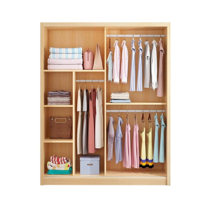 Modern Pine Wood Storage Cabinet Natural Finish Armoire for Home