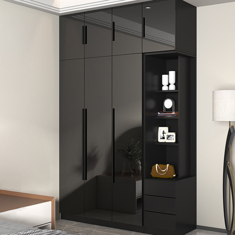 Black Glass Door Cabinet for Bedroom Contemporary Interior Storage Cabinet