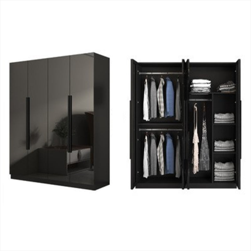 Black Glass Door Cabinet for Bedroom Contemporary Interior Storage Cabinet