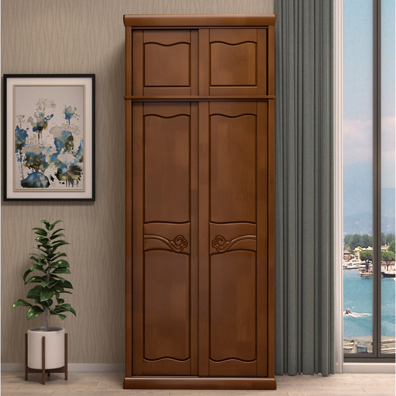Traditional Sliding Wardrobe Cabinet Rubberwood Wardrobe Armoire