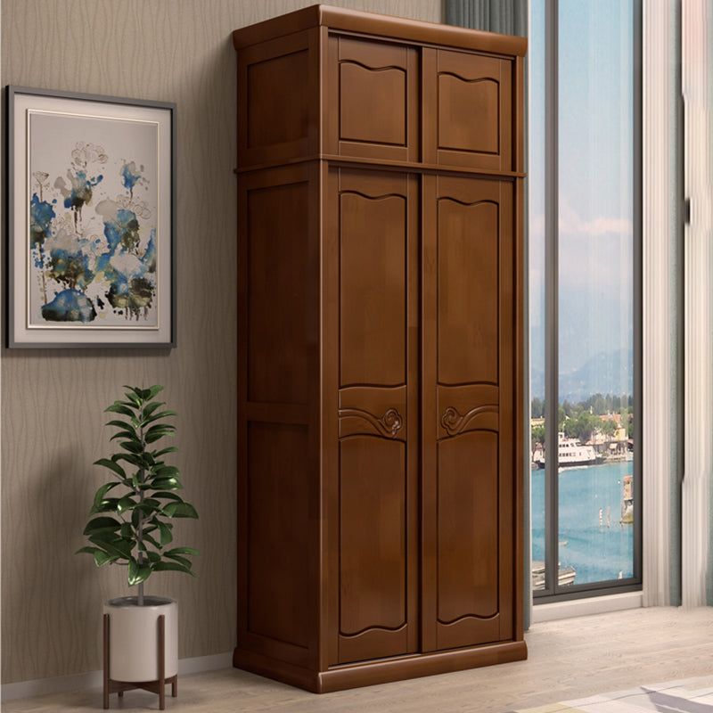 Traditional Sliding Wardrobe Cabinet Rubberwood Wardrobe Armoire