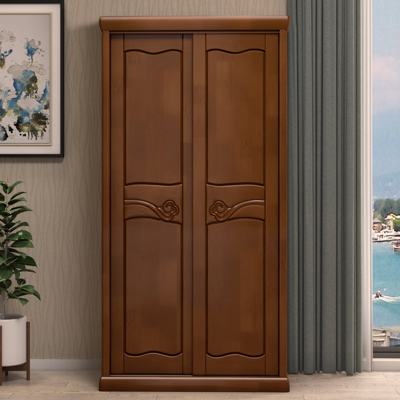 Traditional Sliding Wardrobe Cabinet Rubberwood Wardrobe Armoire