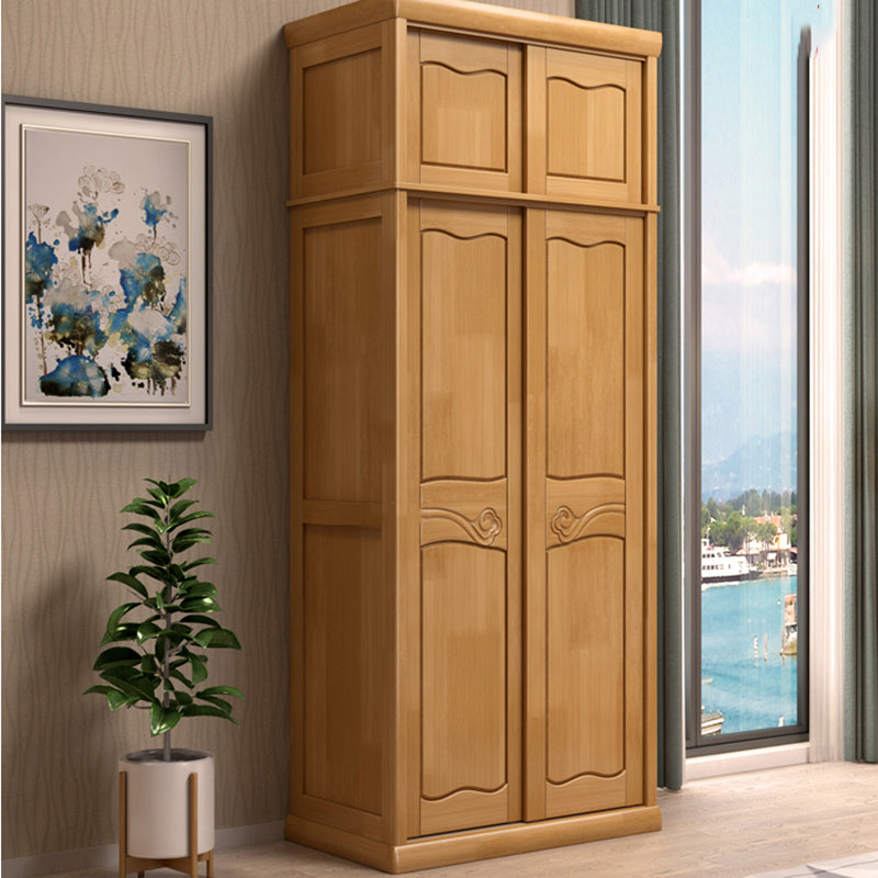 Traditional Sliding Wardrobe Cabinet Rubberwood Wardrobe Armoire
