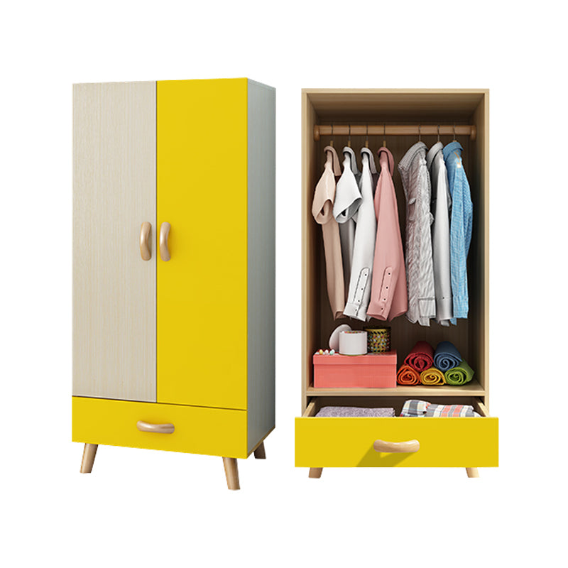 Modern Hinged Door Wardrobe for Bedroom Matte Finish Cabinet with Wood Legs