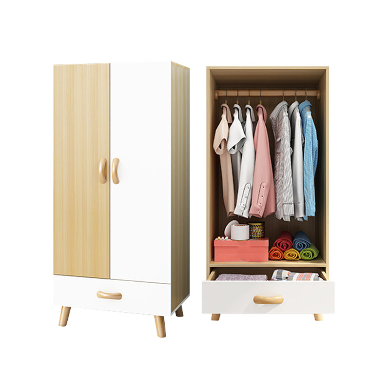 Modern Hinged Door Wardrobe for Bedroom Matte Finish Cabinet with Wood Legs