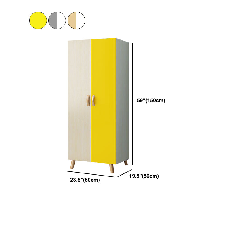 Modern Hinged Door Wardrobe for Bedroom Matte Finish Cabinet with Wood Legs
