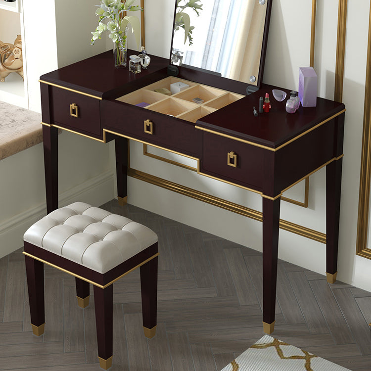 Solid Wood Make-up Vanity Mirrored Vanity Set with Padded Stool