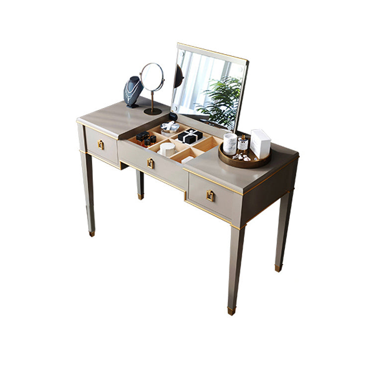 Solid Wood Make-up Vanity Mirrored Vanity Set with Padded Stool