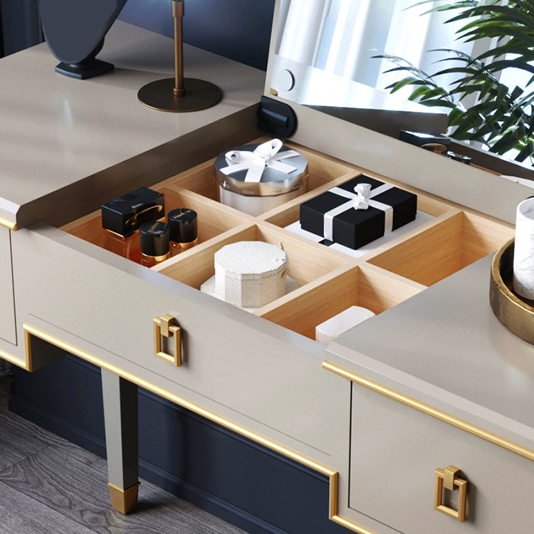 Solid Wood Make-up Vanity Mirrored Vanity Set with Padded Stool