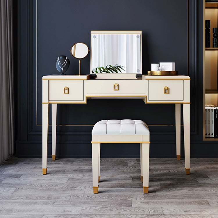 Solid Wood Make-up Vanity Mirrored Vanity Set with Padded Stool