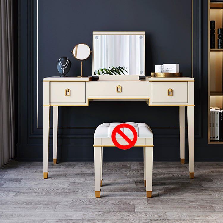 Solid Wood Make-up Vanity Mirrored Vanity Set with Padded Stool