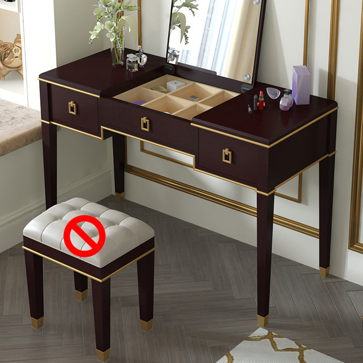 Solid Wood Make-up Vanity Mirrored Vanity Set with Padded Stool