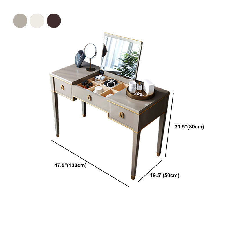 Solid Wood Make-up Vanity Mirrored Vanity Set with Padded Stool