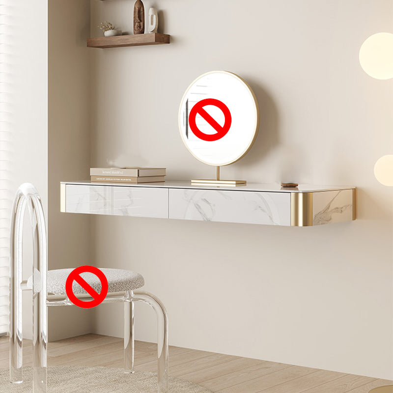 Wood Vanity and Stool in White Luxurious Stone Dressing Table
