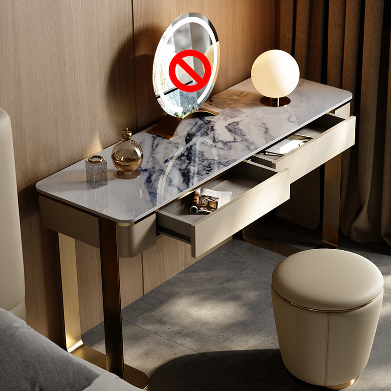 2 Drawers 29.52" High Vanity Set with Stool Stone Top Dressing Table