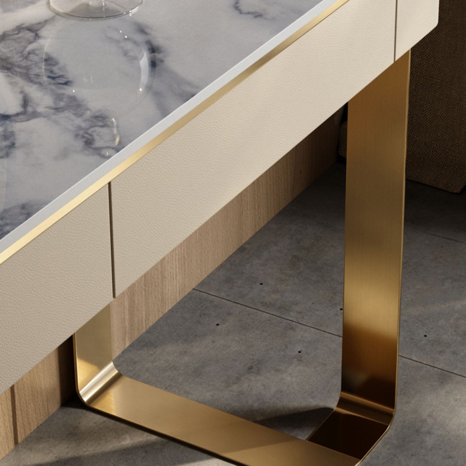 2 Drawers 29.52" High Vanity Set with Stool Stone Top Dressing Table