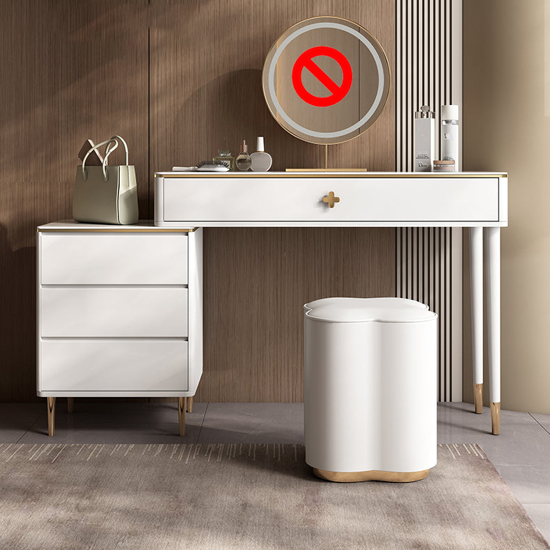 White Vanity Solid Wood Makeup Dressing Table Luxurious Stool Set