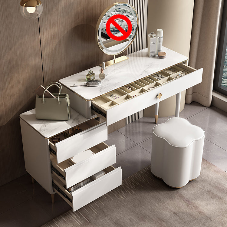 White Vanity Solid Wood Makeup Dressing Table Luxurious Stool Set