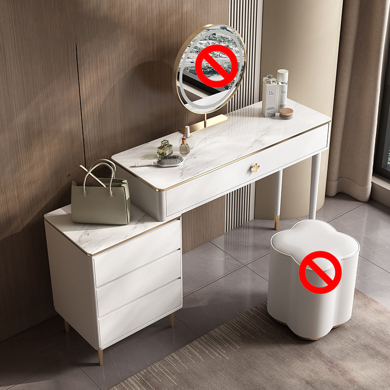 White Vanity Solid Wood Makeup Dressing Table Luxurious Stool Set
