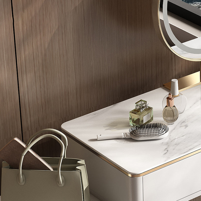 White Vanity Solid Wood Makeup Dressing Table Luxurious Stool Set