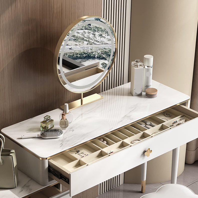 White Vanity Solid Wood Makeup Dressing Table Luxurious Stool Set