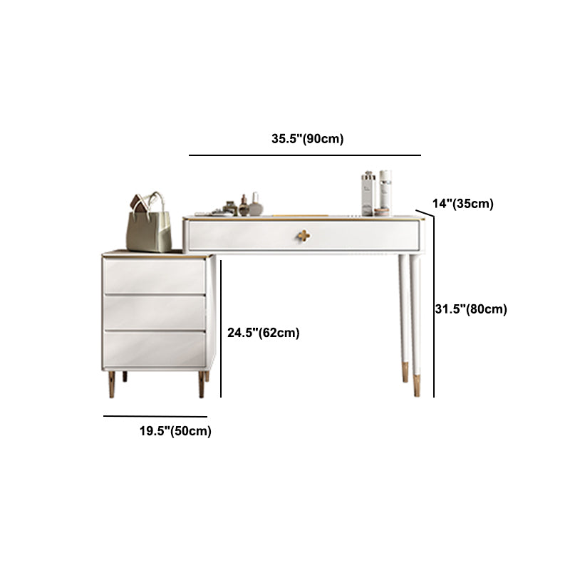 White Vanity Solid Wood Makeup Dressing Table Luxurious Stool Set